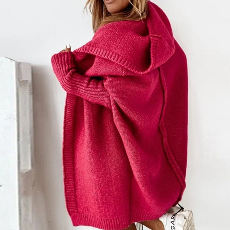 Cardigan in maglia con cappuccio, taglio oversize — Giacca in maglia calda