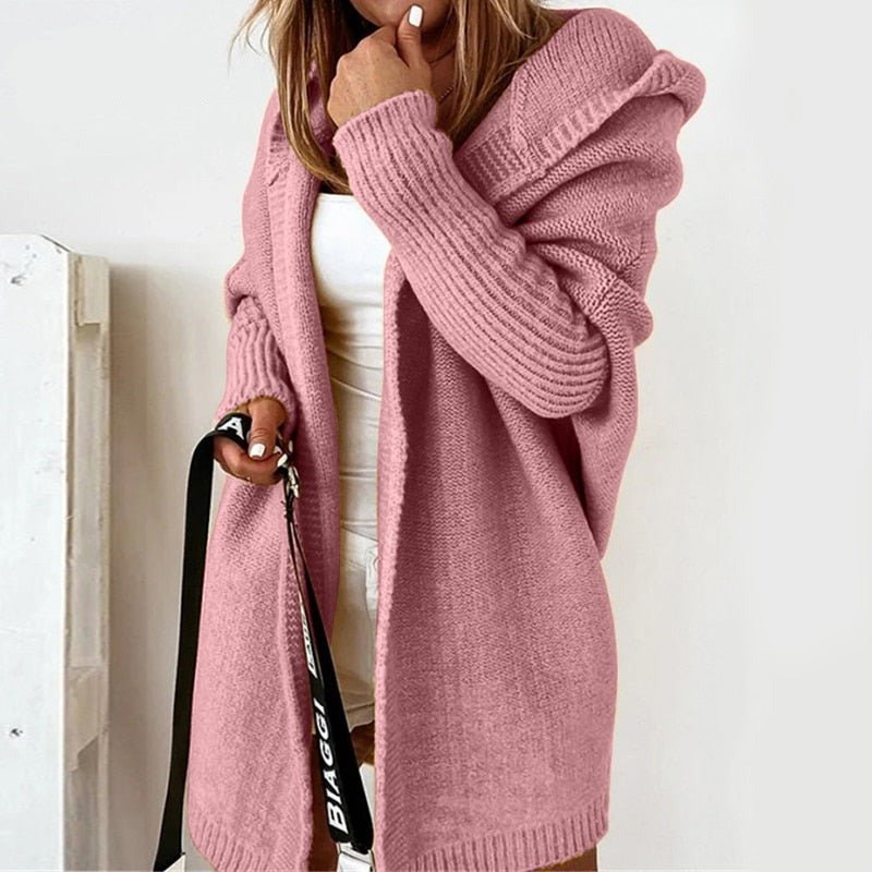 Cardigan in maglia con cappuccio, taglio oversize — Giacca in maglia calda