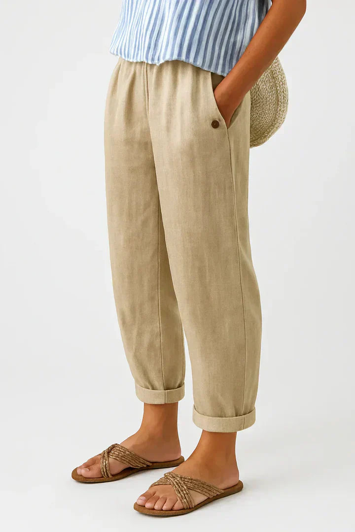 Pantalones rectos lisos para mujer, algodón