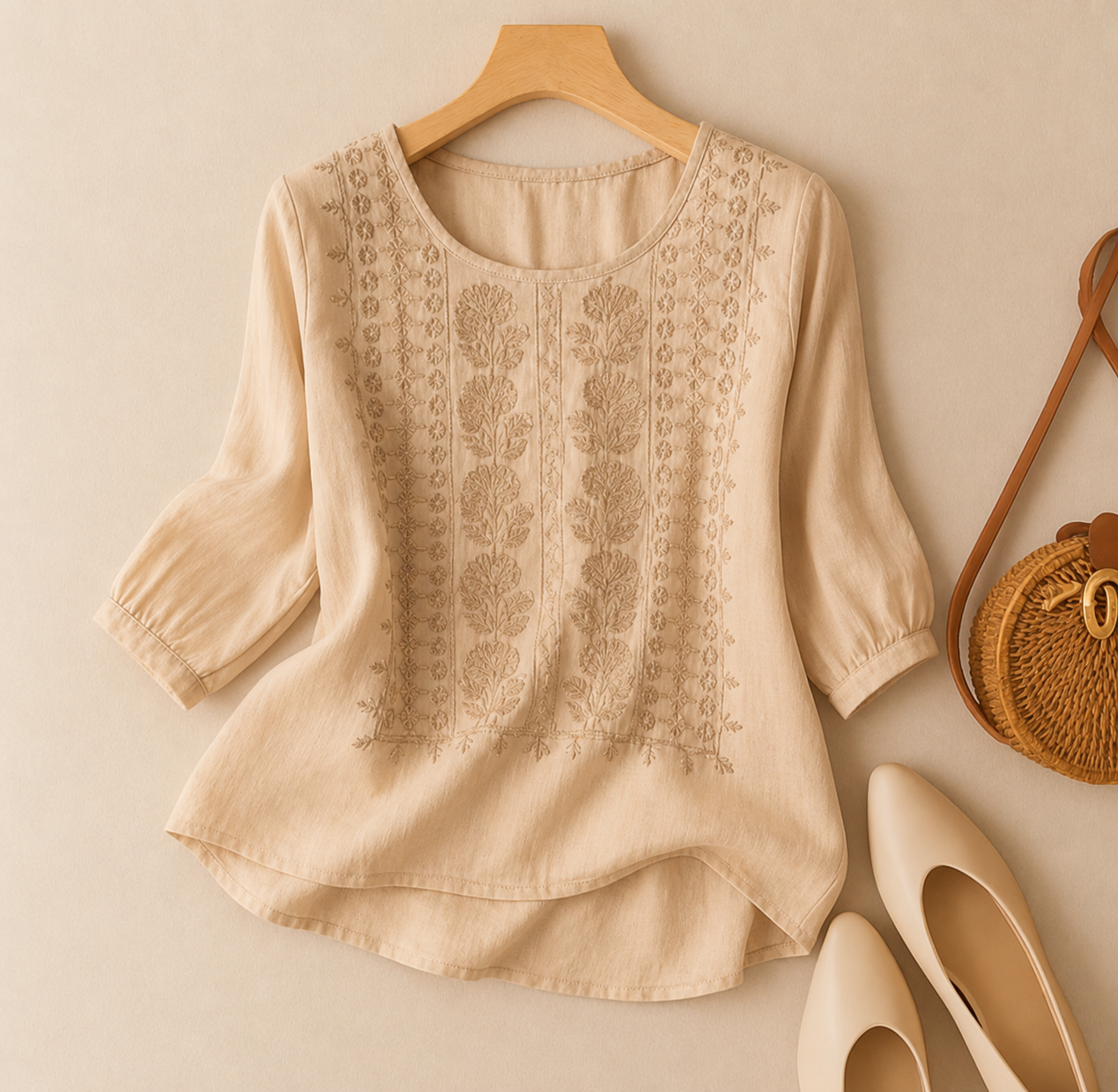 Blusa fluida con ricamo — Blusa morbida e versatile