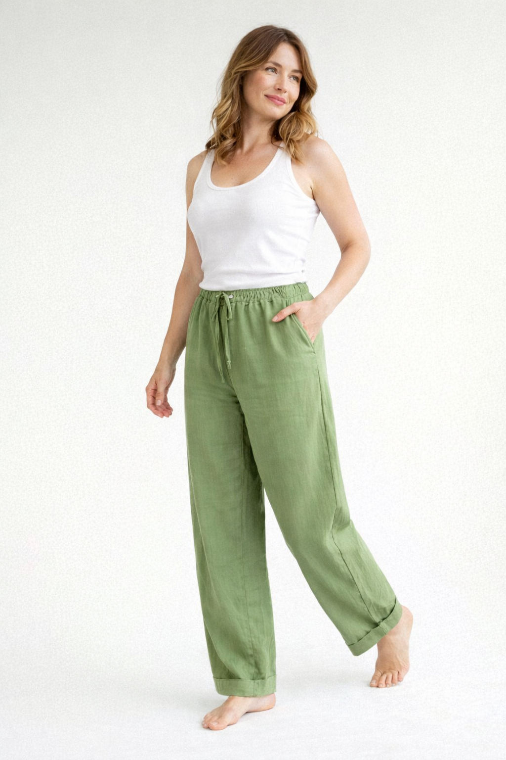 Pantaloni a vita alta con coulisse — Pantaloni fluidi dal taglio comodo