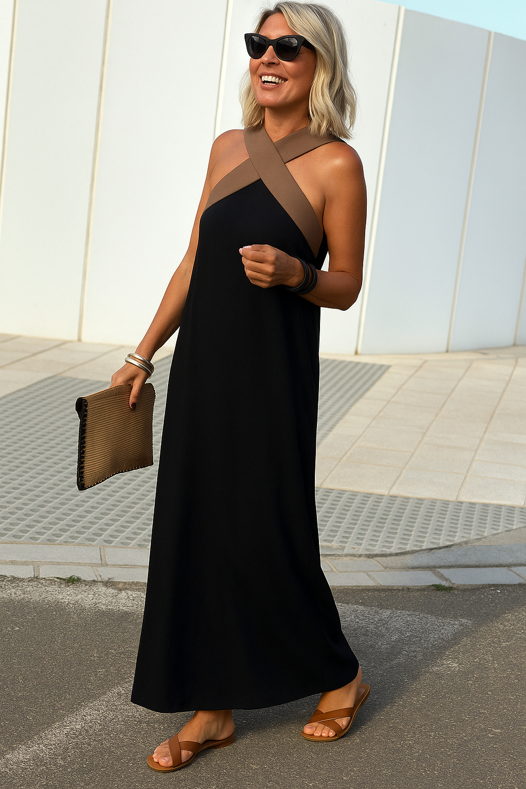 Vestido largo cruzado transpirable — Vestido maxi cómodo y elegante
