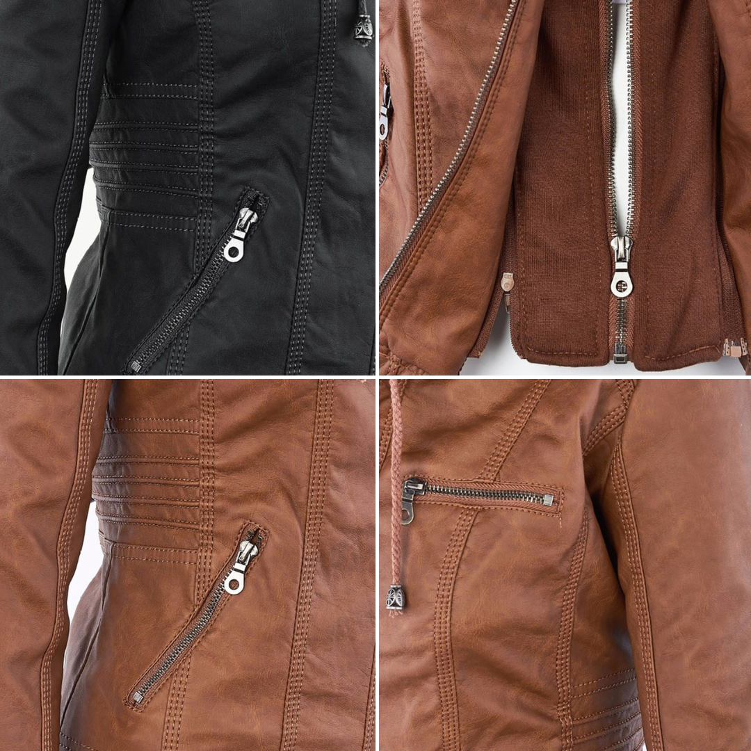 Giacca in ecopelle con cappuccio — Giacca impermeabile con zip