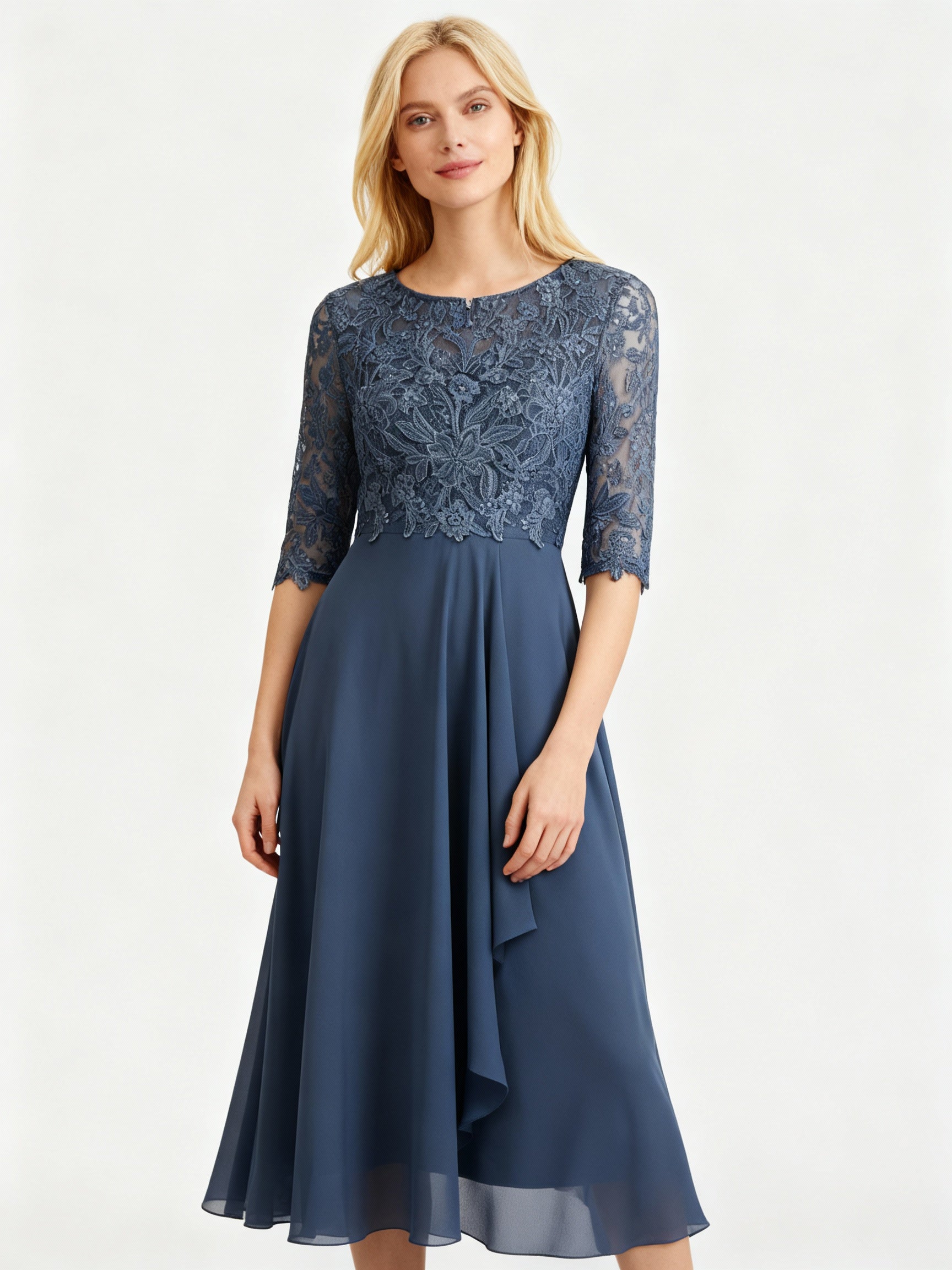 Abito lungo in chiffon dal taglio regolare — Abito da sera a manica lunga