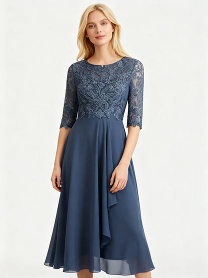 Abito lungo in chiffon dal taglio regolare — Abito da sera a manica lunga