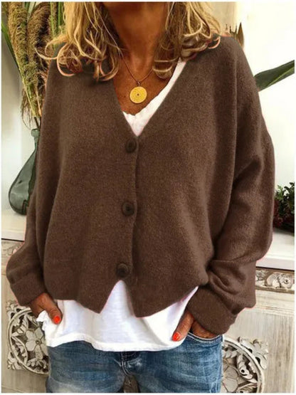 Cardigan in maglia di cotone con scollo a V — Cardigan abbottonato dalla silhouette libera