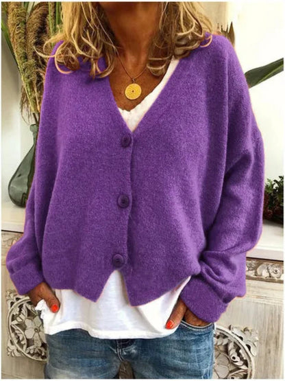 Cardigan in maglia di cotone con scollo a V — Cardigan abbottonato dalla silhouette libera