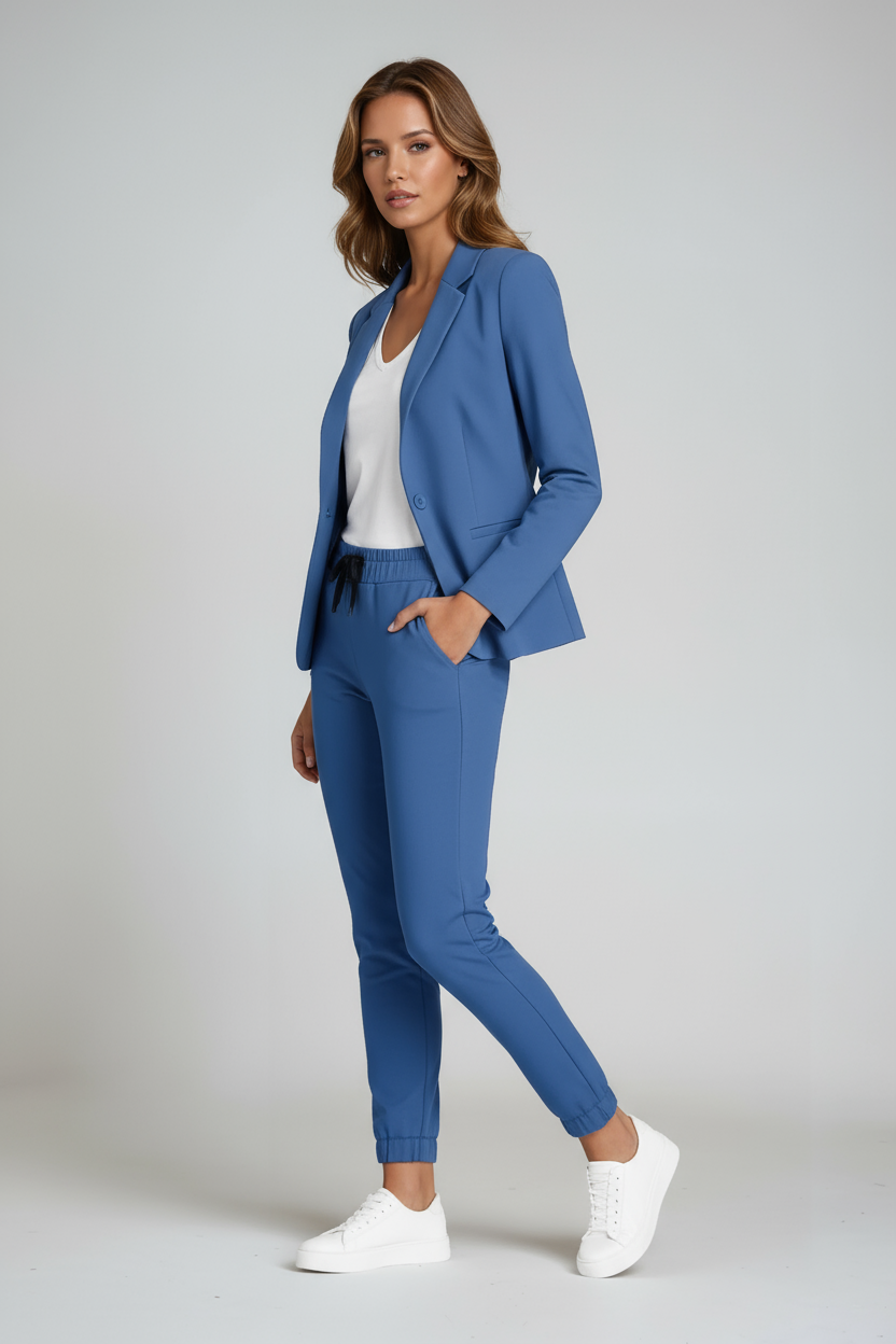 Completo di lino con blazer e pantaloni con coulisse — Tailleur due pezzi comodo