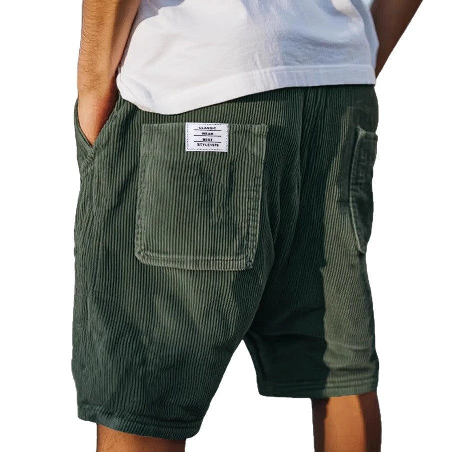 Pantaloncini in velluto a coste — Shorts casual con vita elastica e tasca posteriore