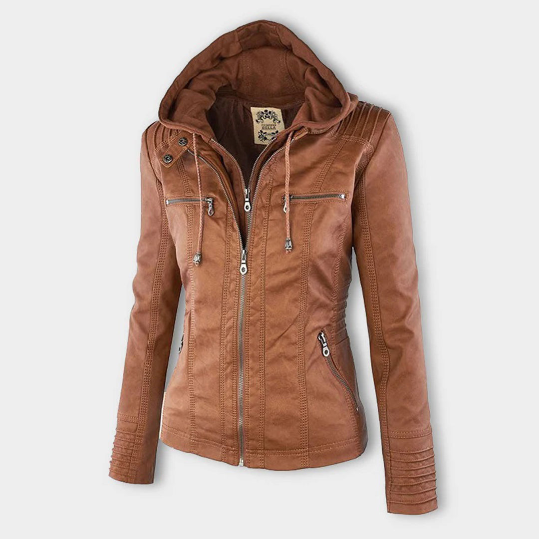 Giacca in ecopelle con cappuccio — Giacca impermeabile con zip