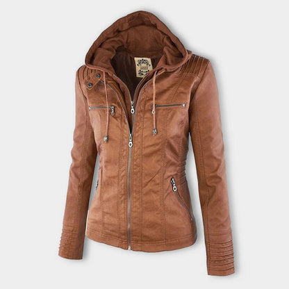 Giacca in ecopelle con cappuccio — Giacca impermeabile con zip
