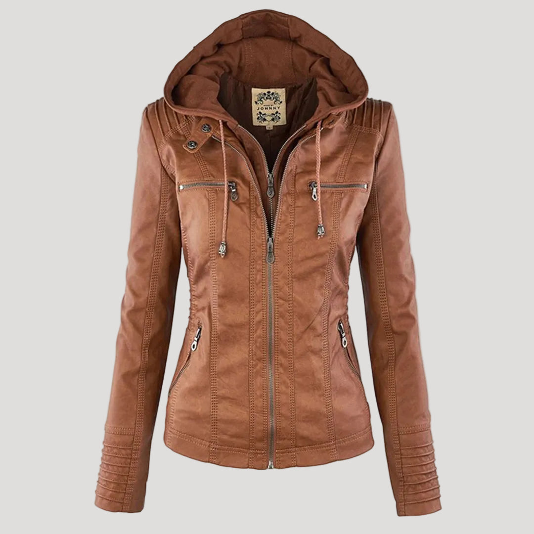 Giacca in ecopelle con cappuccio — Giacca impermeabile con zip