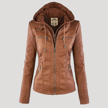 Giacca in ecopelle con cappuccio — Giacca impermeabile con zip