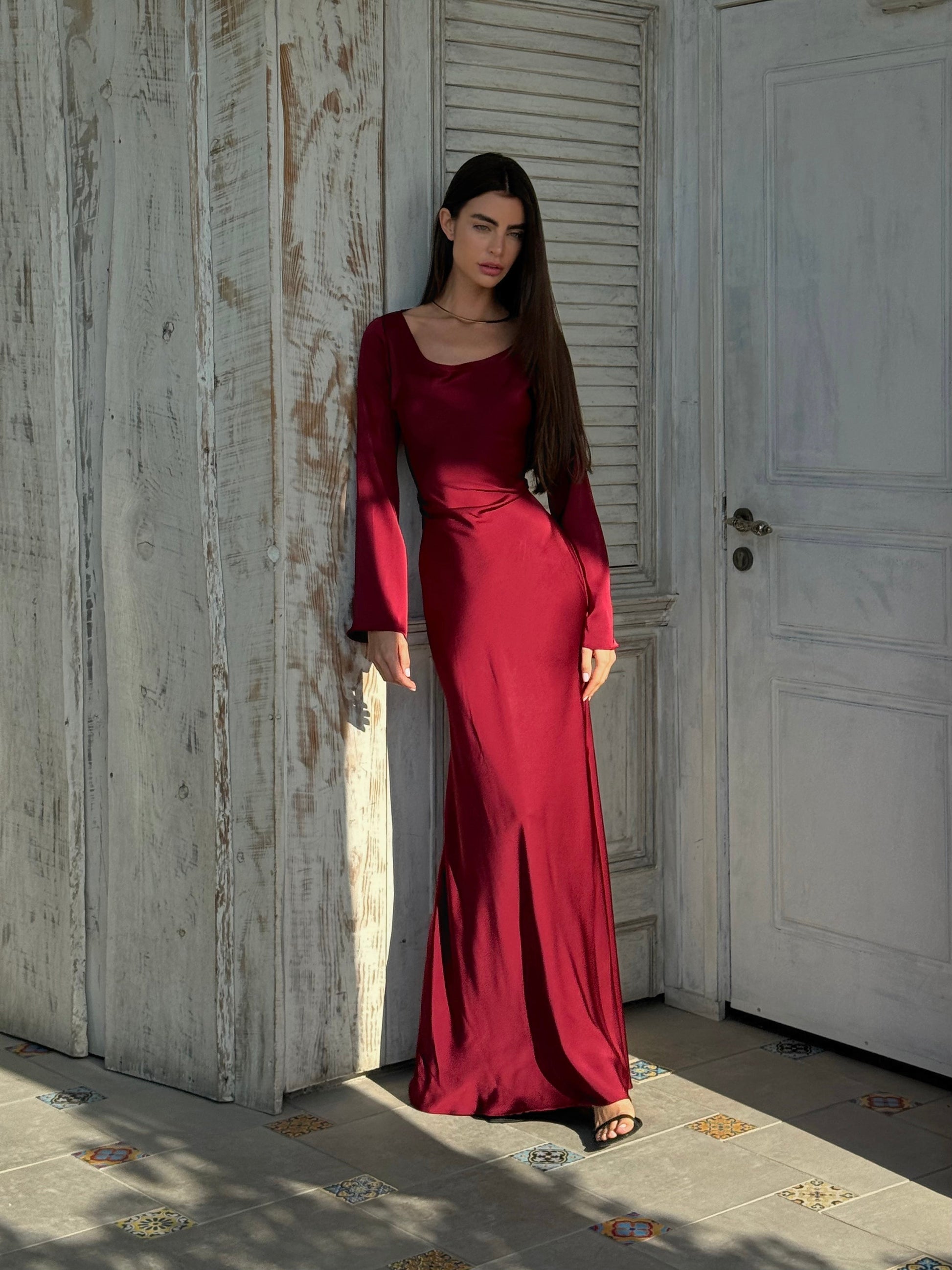 Vestido maxi satinado para mujer, favorecedor
