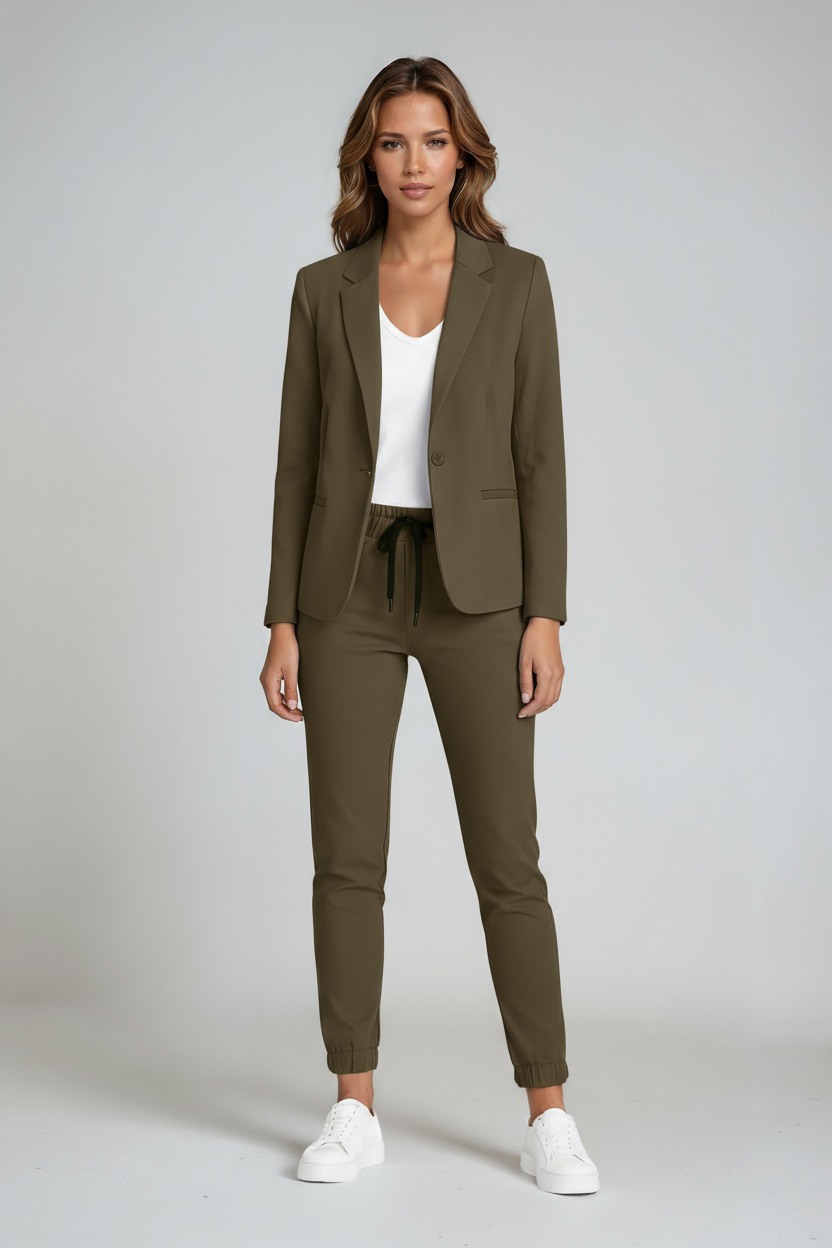 Completo di lino con blazer e pantaloni con coulisse — Tailleur due pezzi comodo