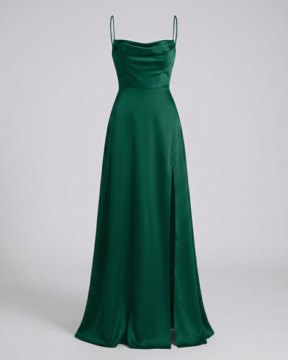 Vestido satinado para mujer, escote femenino