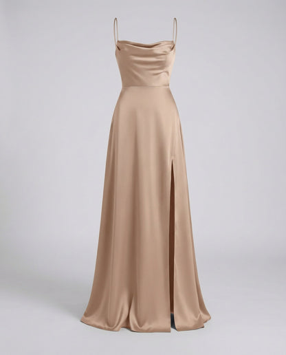Vestido largo satinado para mujer, fluido