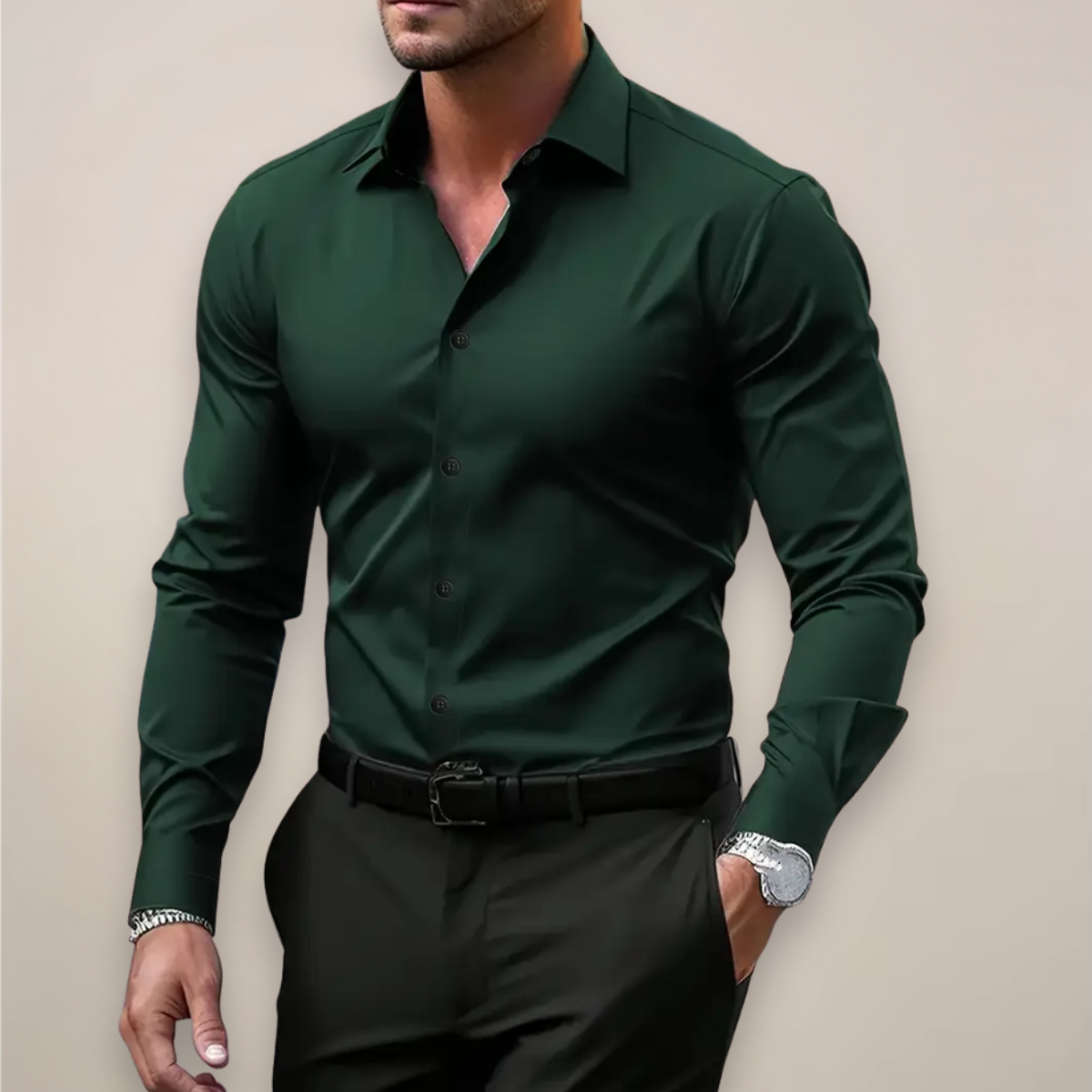 Camicia slim elegante — Camicia a manica lunga primaverile con collo classico