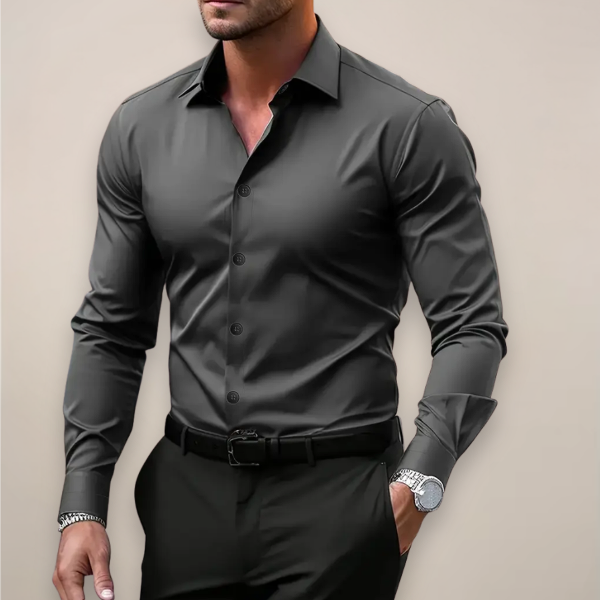 Camicia slim elegante — Camicia a manica lunga primaverile con collo classico