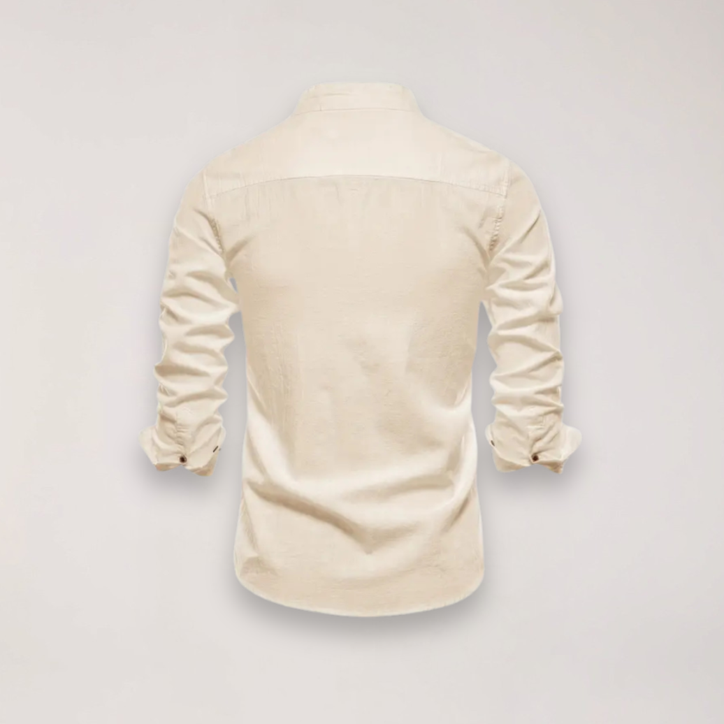 Camicia a manica lunga con collo alla coreana e ricamo — Camicia smart casual