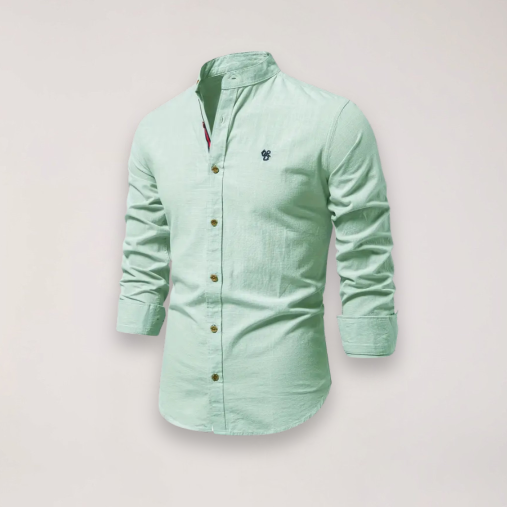 Camicia a manica lunga con collo alla coreana e ricamo — Camicia smart casual