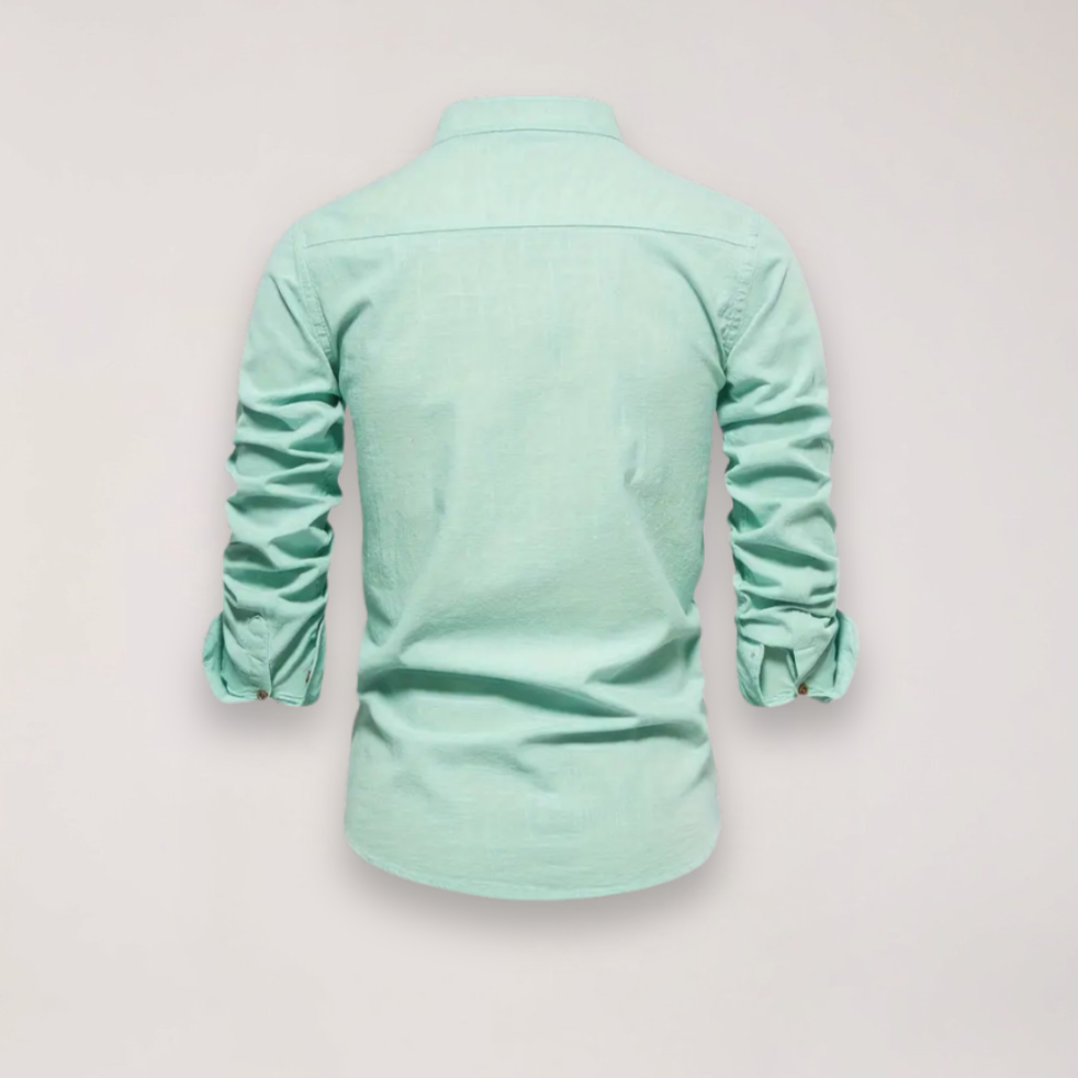 Camicia a manica lunga con collo alla coreana e ricamo — Camicia smart casual