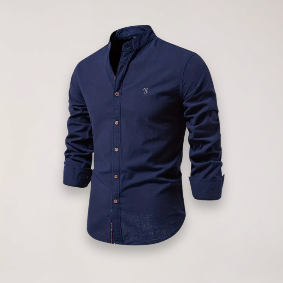 Camicia a manica lunga con collo alla coreana e ricamo — Camicia smart casual