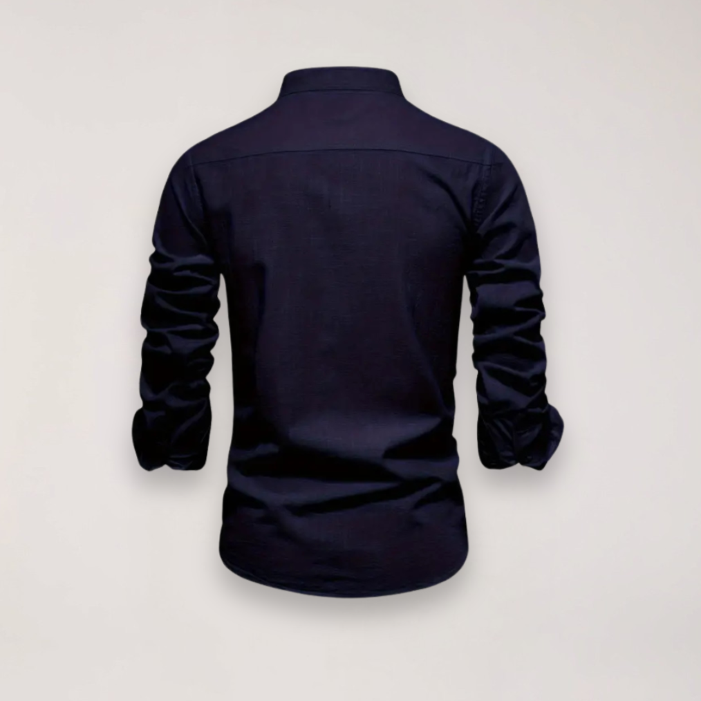 Camicia a manica lunga con collo alla coreana e ricamo — Camicia smart casual