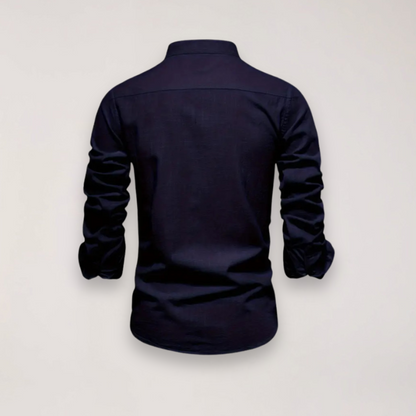 Camicia a manica lunga con collo alla coreana e ricamo — Camicia smart casual