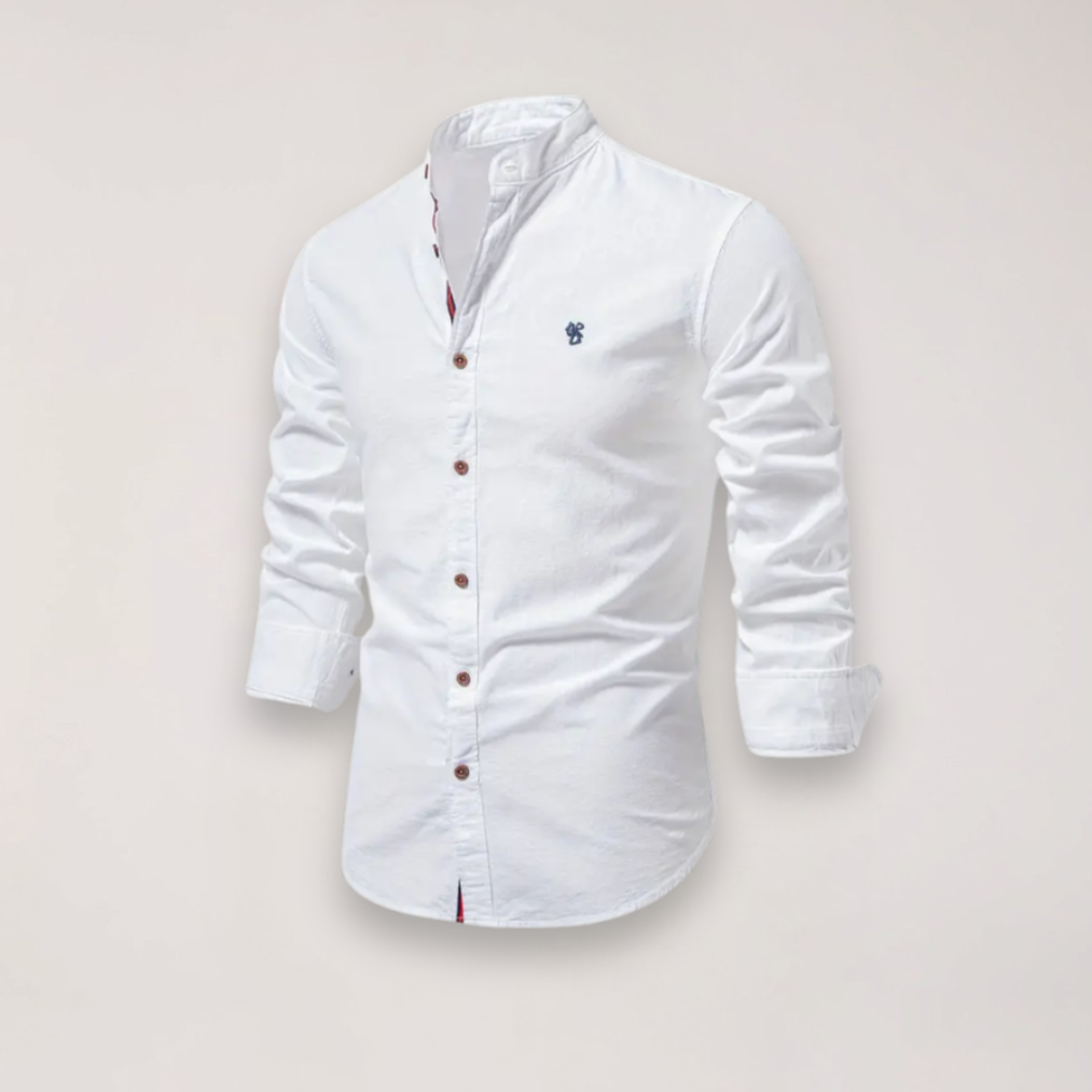 Camicia a manica lunga con collo alla coreana e ricamo — Camicia smart casual