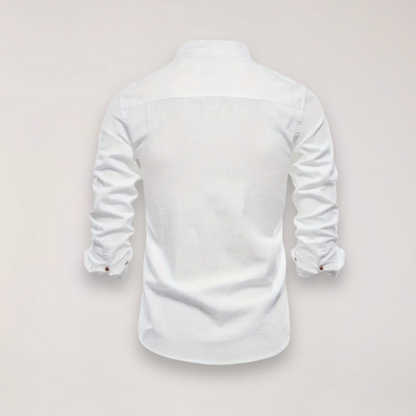 Camicia a manica lunga con collo alla coreana e ricamo — Camicia smart casual