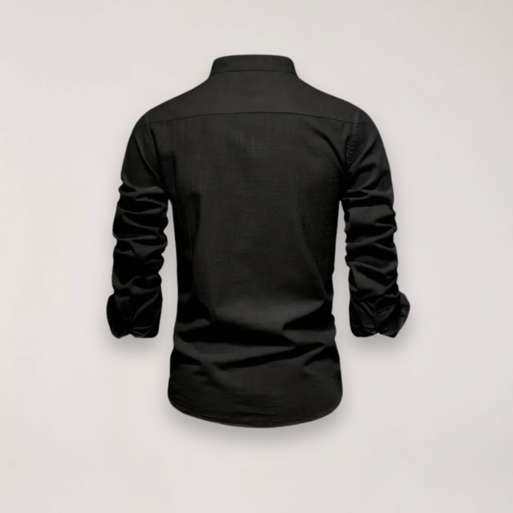 Camicia a manica lunga con collo alla coreana e ricamo — Camicia smart casual