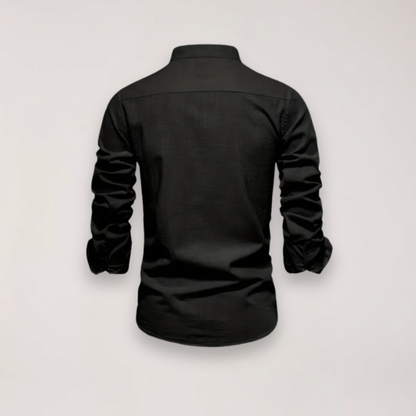 Camicia a manica lunga con collo alla coreana e ricamo — Camicia smart casual
