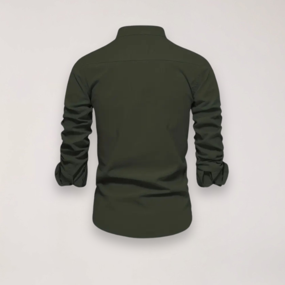 Camicia a manica lunga con collo alla coreana e ricamo — Camicia smart casual