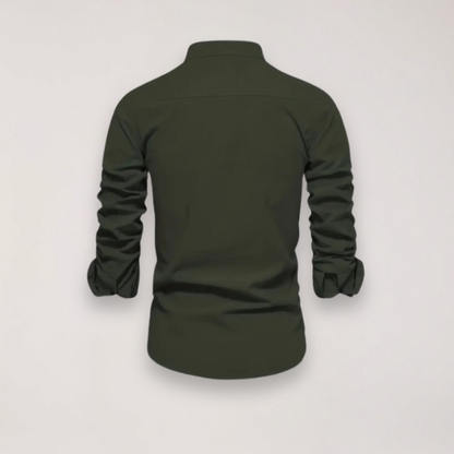Camicia a manica lunga con collo alla coreana e ricamo — Camicia smart casual