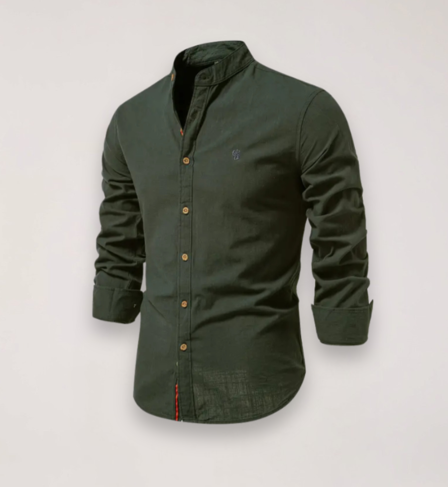 Camicia a manica lunga con collo alla coreana e ricamo — Camicia smart casual