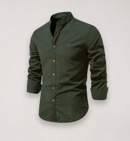 Camicia a manica lunga con collo alla coreana e ricamo — Camicia smart casual