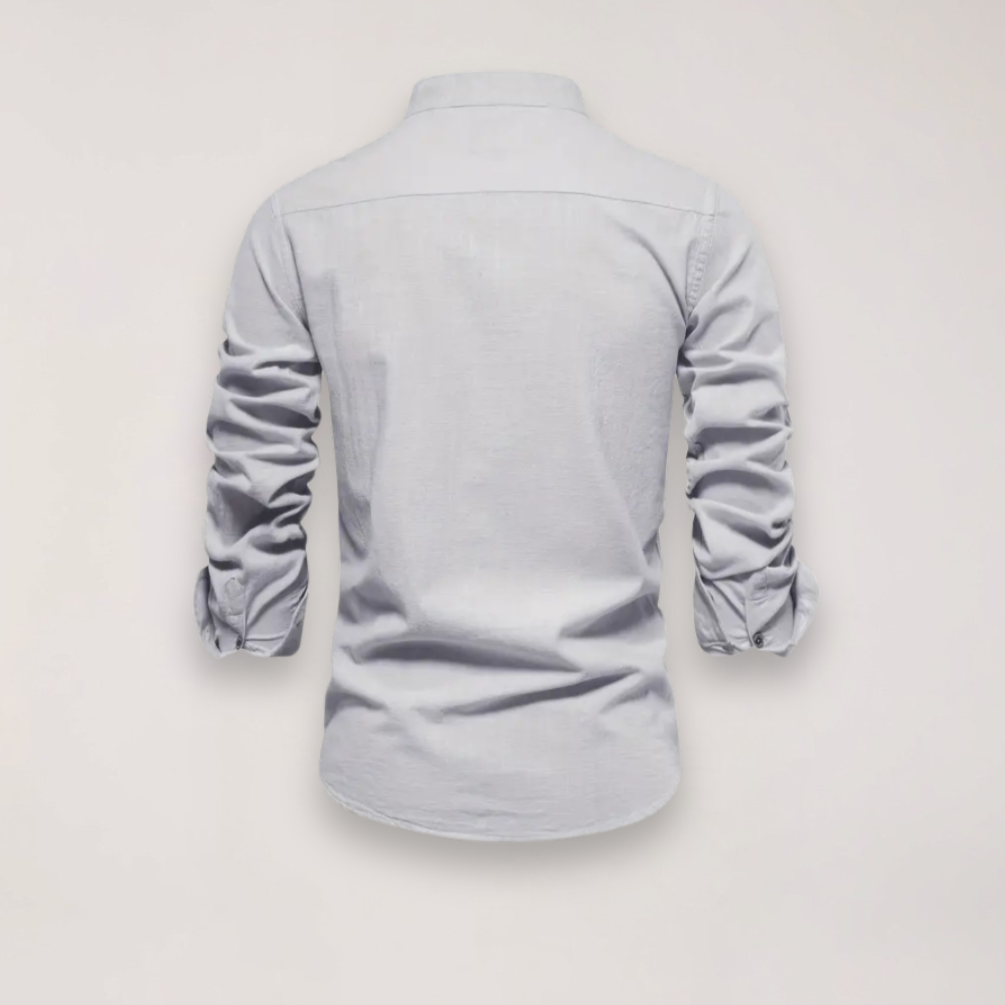 Camicia a manica lunga con collo alla coreana e ricamo — Camicia smart casual
