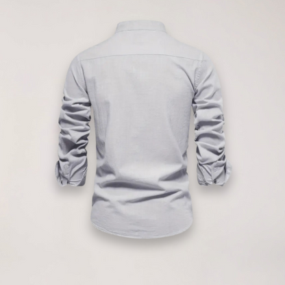 Camicia a manica lunga con collo alla coreana e ricamo — Camicia smart casual