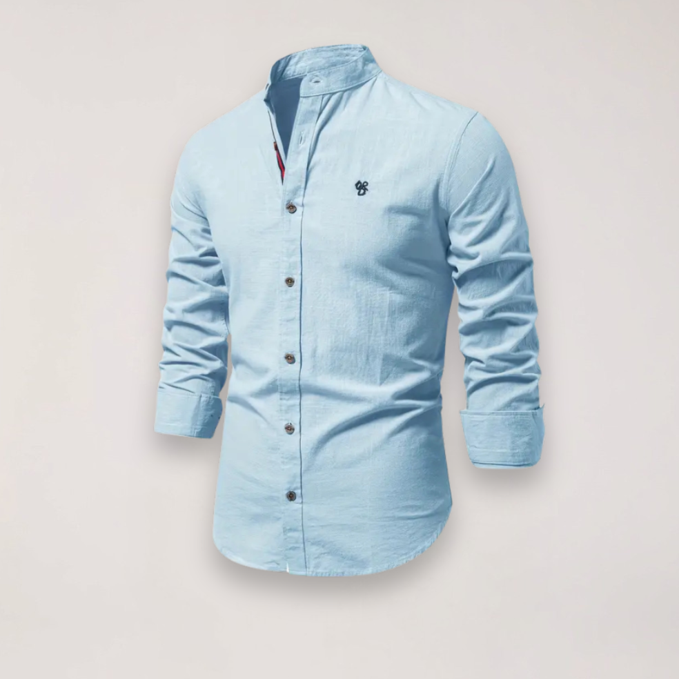 Camicia a manica lunga con collo alla coreana e ricamo — Camicia smart casual