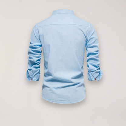 Camicia a manica lunga con collo alla coreana e ricamo — Camicia smart casual