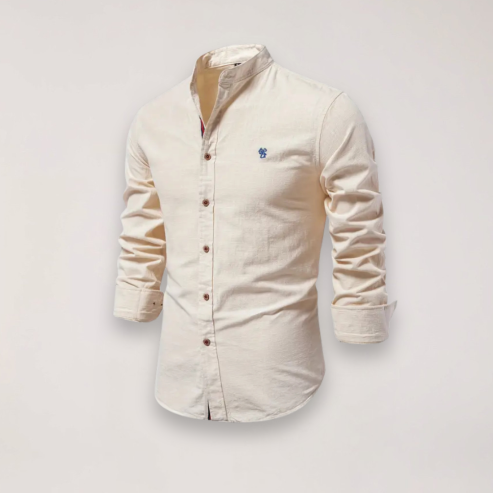 Camicia a manica lunga con collo alla coreana e ricamo — Camicia smart casual
