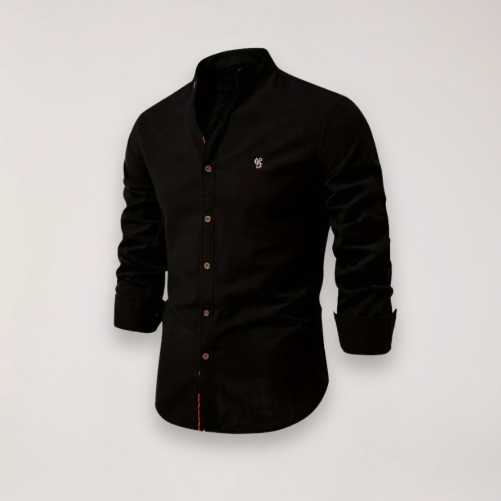 Camicia a manica lunga con collo alla coreana e ricamo — Camicia smart casual