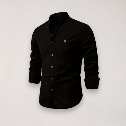 Camicia a manica lunga con collo alla coreana e ricamo — Camicia smart casual