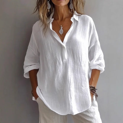 Camicia di lino con bottoni e manica ampia — Camicia casual estiva