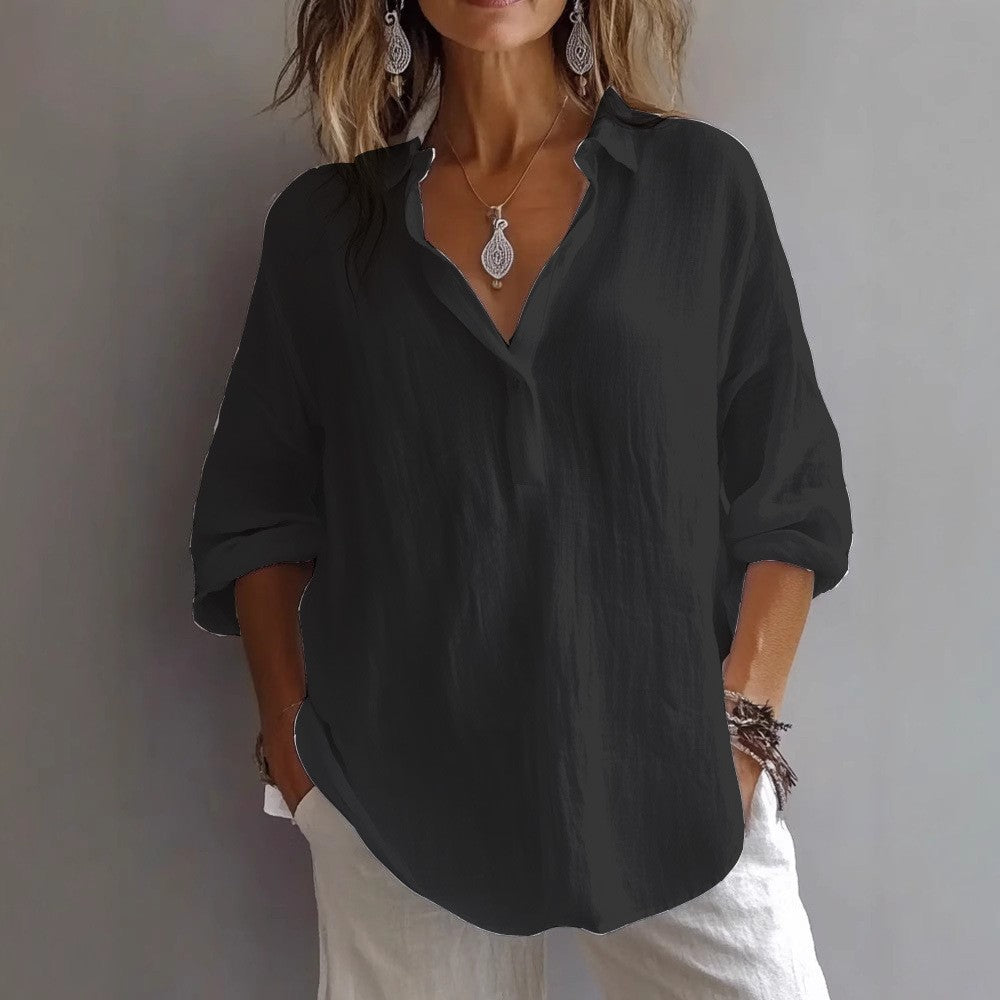 Camicia di lino con bottoni e manica ampia — Camicia casual estiva