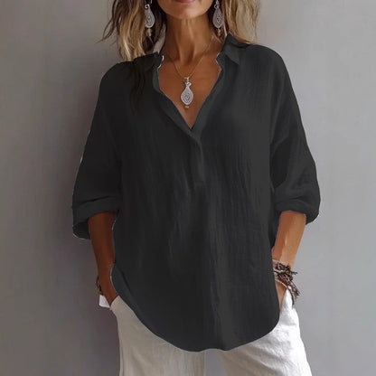 Camicia di lino con bottoni e manica ampia — Camicia casual estiva