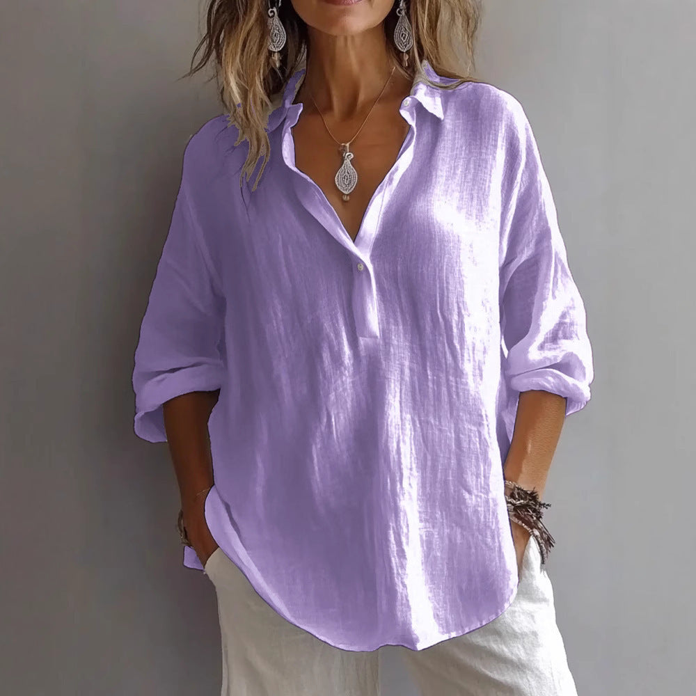 Camicia di lino con bottoni e manica ampia — Camicia casual estiva
