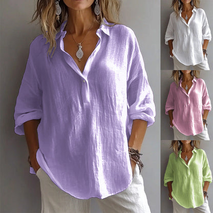 Camicia di lino con bottoni e manica ampia — Camicia casual estiva