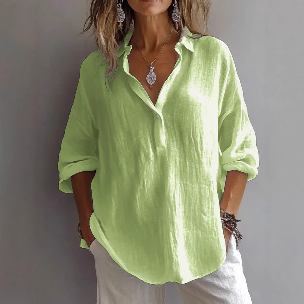 Camicia di lino con bottoni e manica ampia — Camicia casual estiva